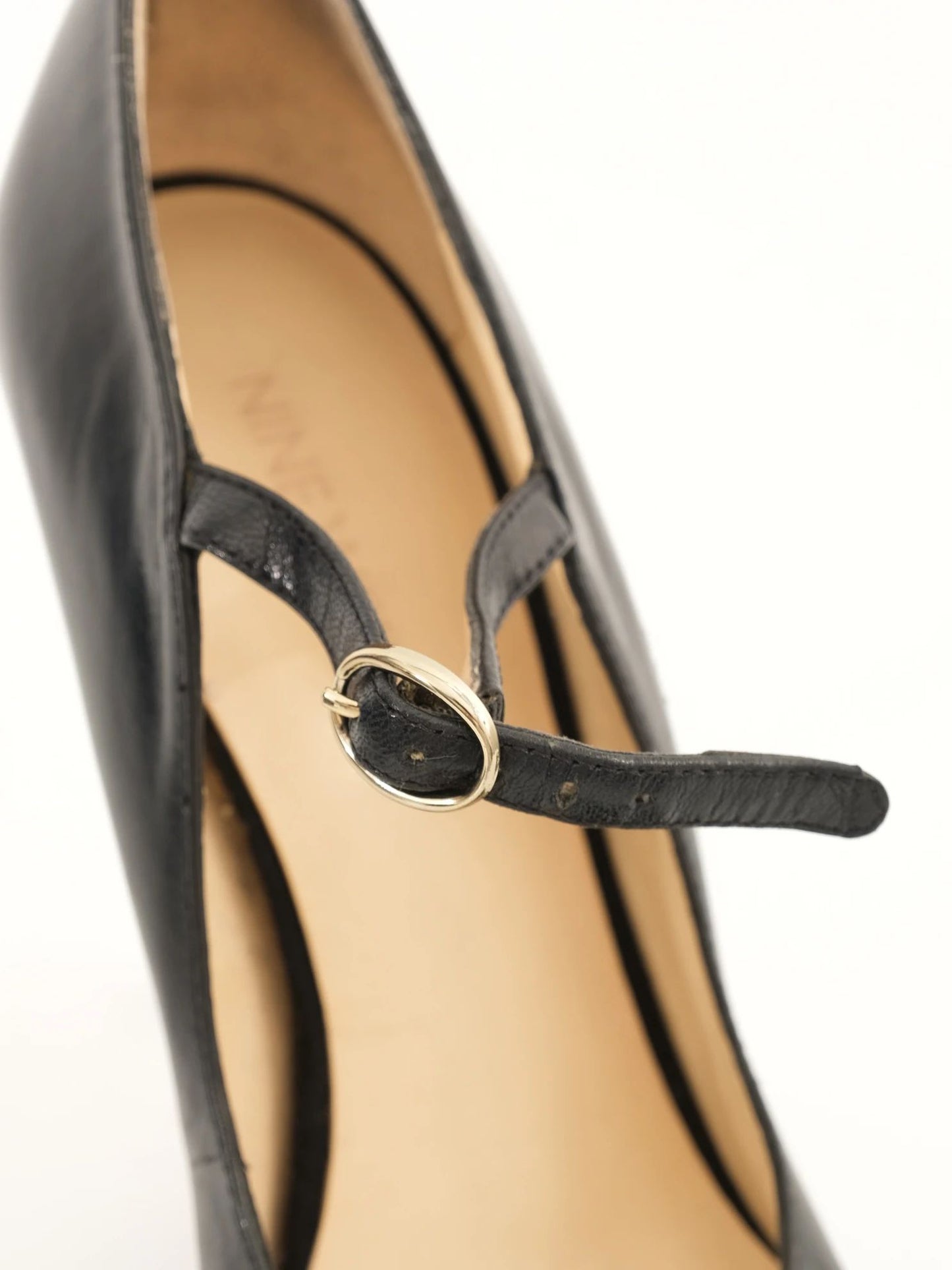 excellent nine west black leather mary jane high heels size 37