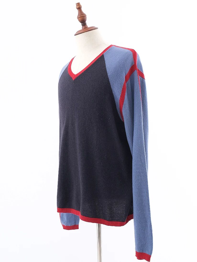 excellent etro cashmere color-block sweater xl men v-neck