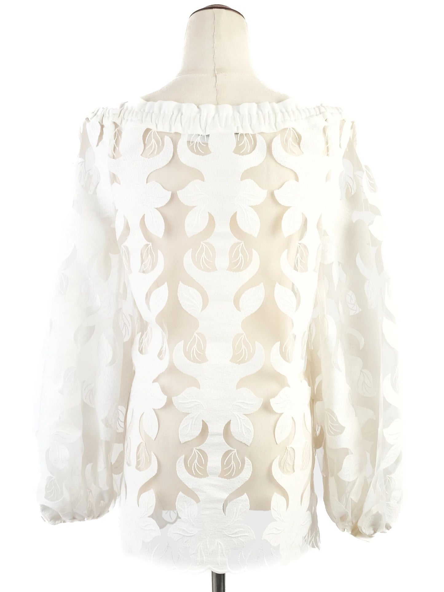 excellent anne fontaine white sheer blouse size m floral cut-out design