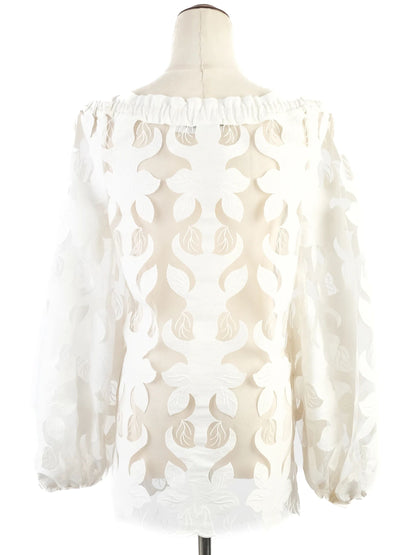 Excellent Anne Fontaine White Sheer Blouse Size M Floral Cut-Out Design