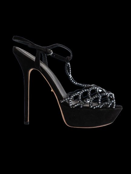 good sergio rossi black genuine suede high-heeled sandals size 36