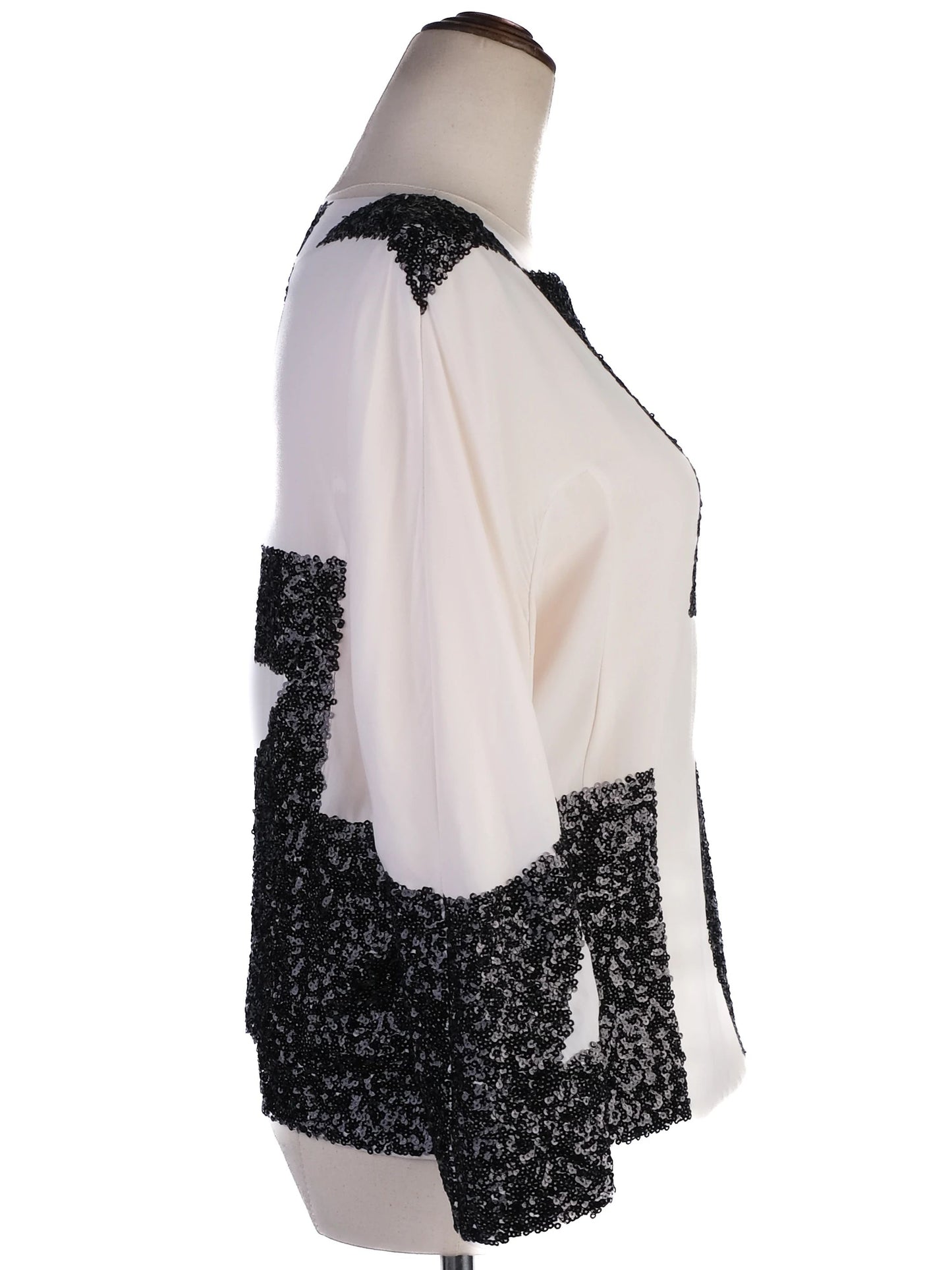 new by malene birger long sleeve blouse xxs white black sequined design