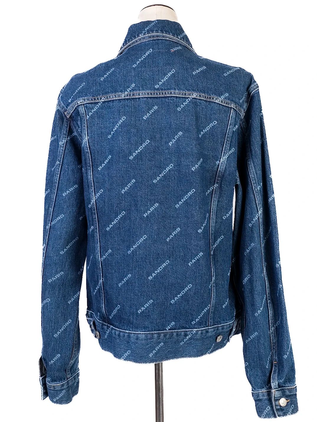 new sandro blue denim jacket size l with logo print