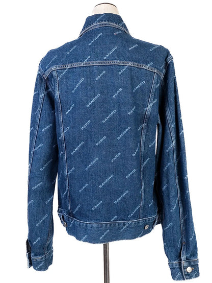 NEW Sandro Blue Denim Jacket Size L with Logo Print