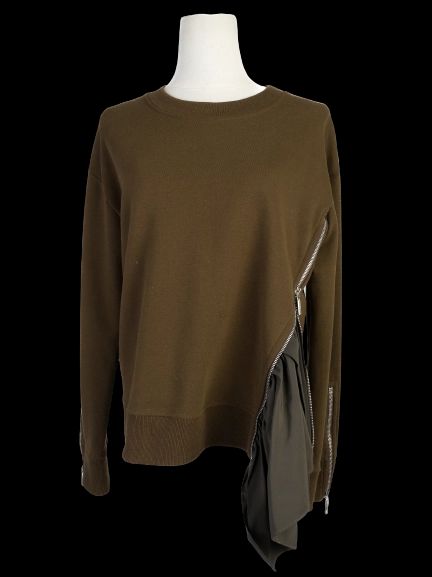Excellent Sportmax Green Polyester Sweater with Zippers Size XS
