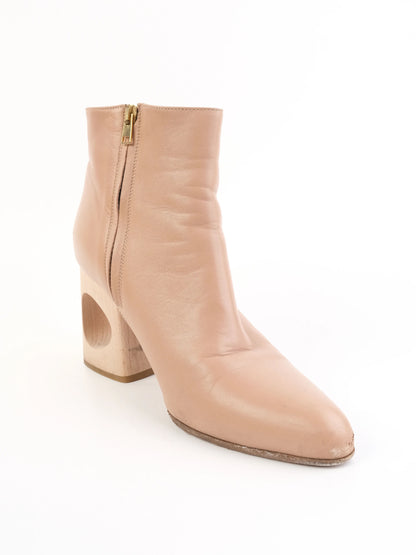 Average Marni Pink Leather Ankle Boots with Unique Wooden Block Heel Size 36