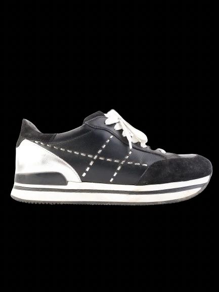excellent hogan black leather sneakers size 38 with silver accents