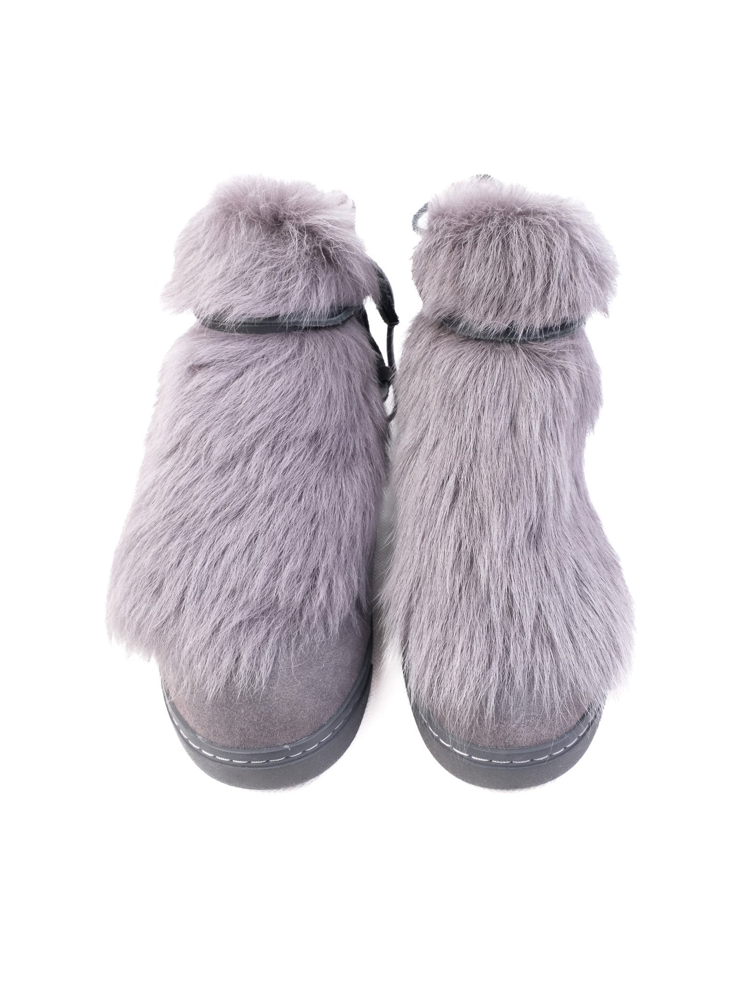 new gianvito rossi gray leather ankle boot size 38 with fur trim