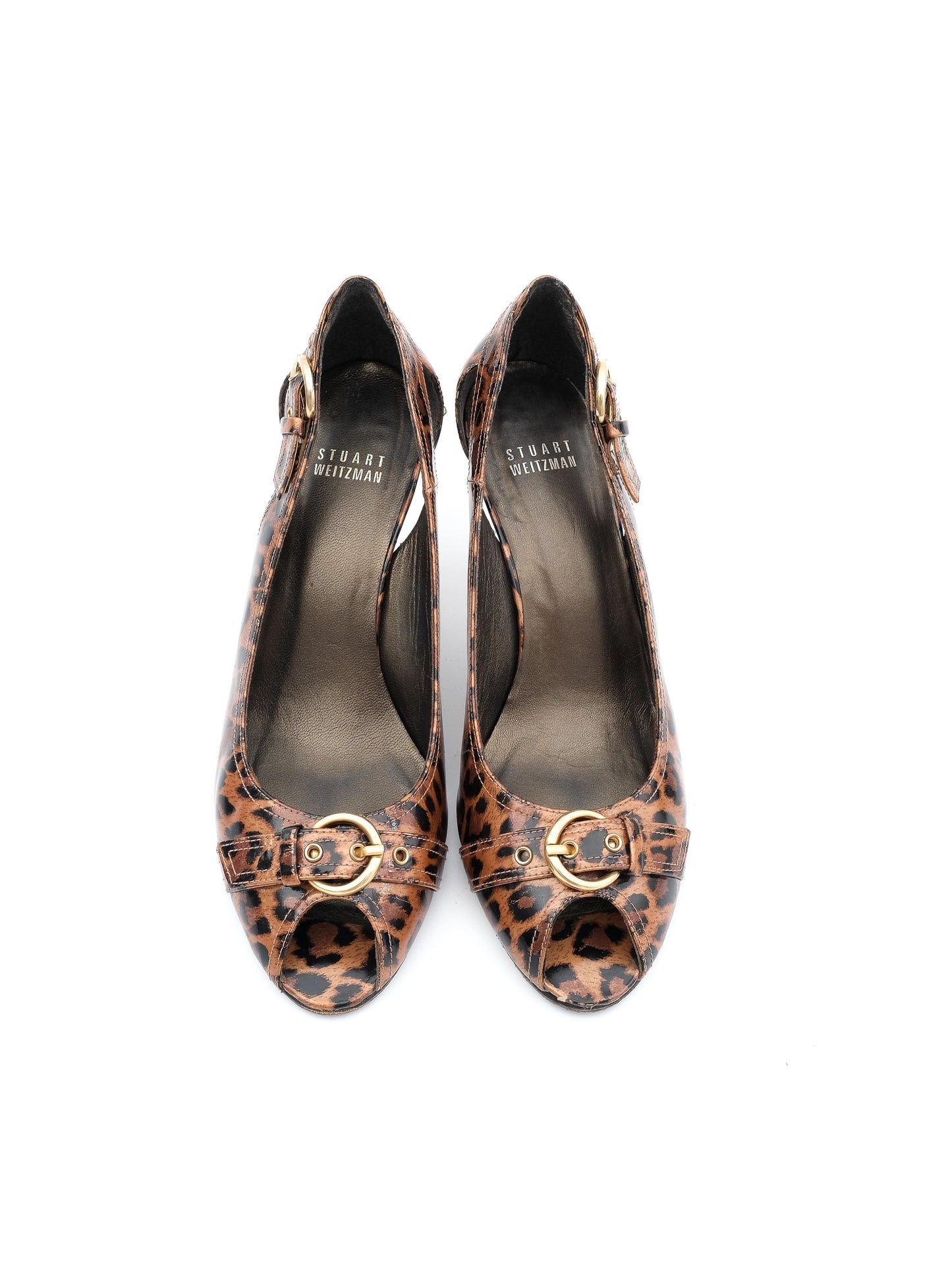 perfect stuart weitzman leopard print peep-toe high heels size 37.5