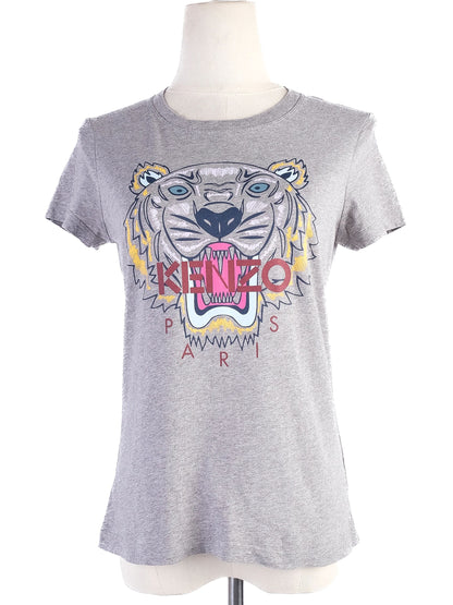 Kenzo Gray Cotton T-Shirt with Tiger Graphic Size XS Excellent