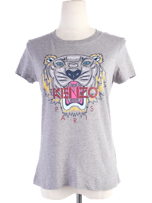 Kenzo Gray Cotton T-Shirt with Tiger Graphic Size XS Excellent