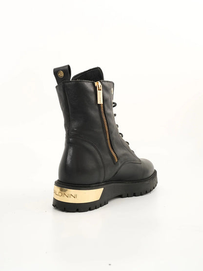 Excellent Baldinini Black Leather Boots Size 38 with Gold Accent