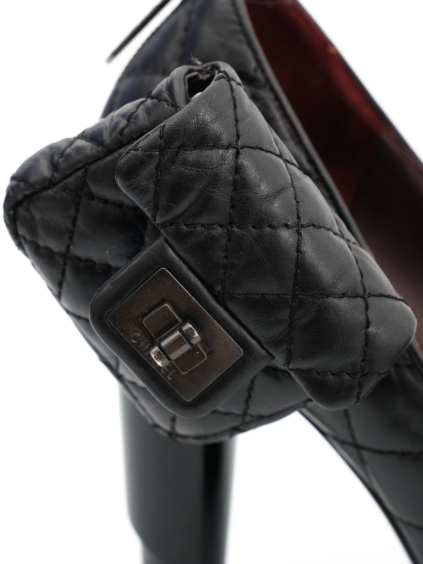 excellent chanel black leather high-heeled shoes size 41
