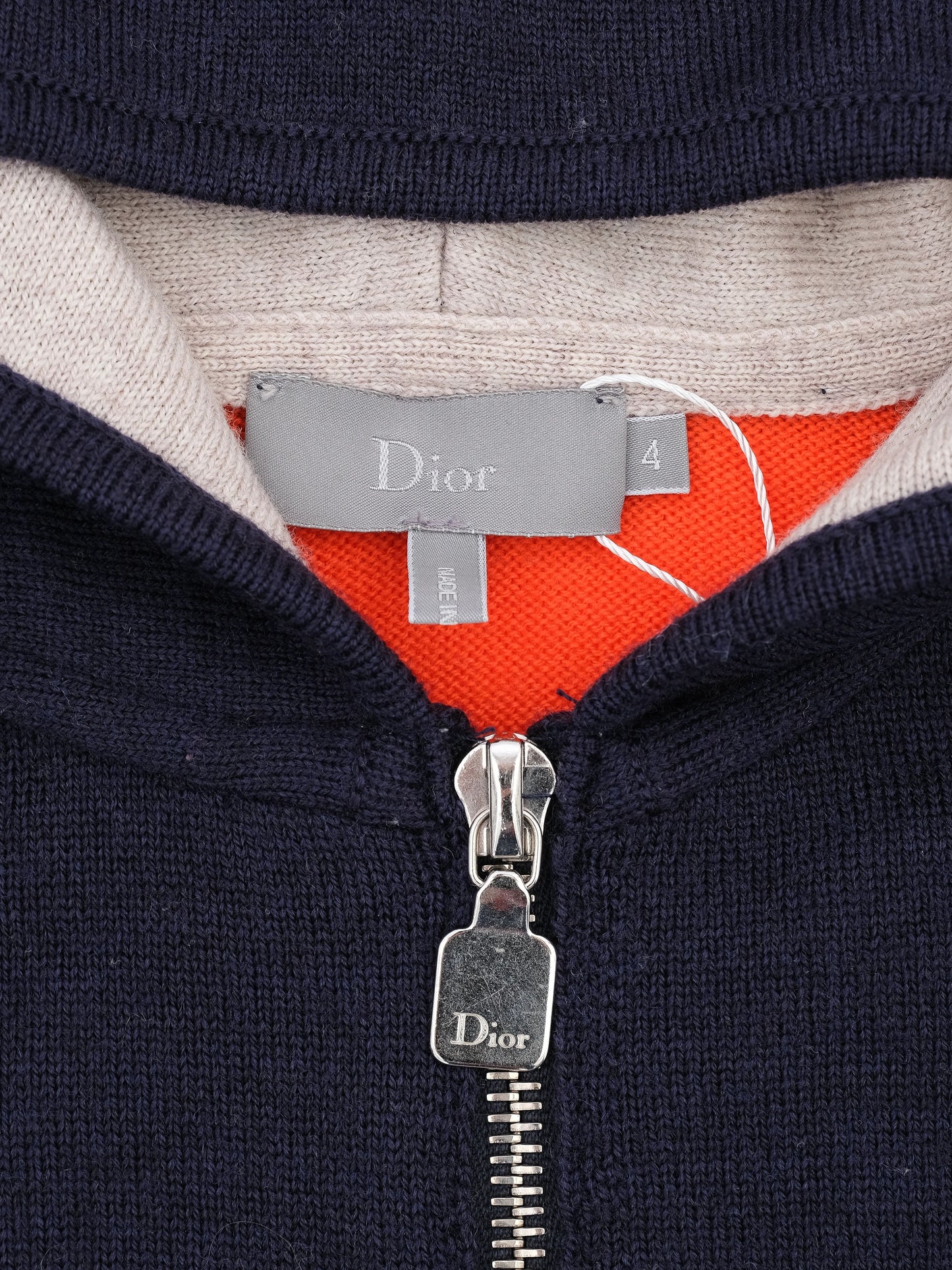 excellent dior kids hooded sweater size 4 navy orange wool