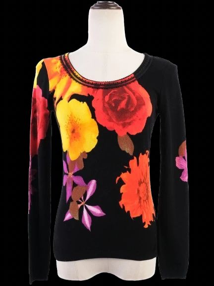 excellent blumarine black floral print sweater size m viscose