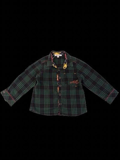 Excellent Kenzo Kids Green Cotton Plaid Shirt Size 3 with Embroidery