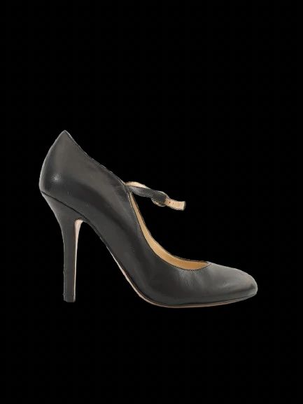 excellent nine west black leather mary jane high heels size 37