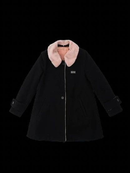 Excellent N21 Black Wool Coat with Pink Faux Fur Collar, Size XL
