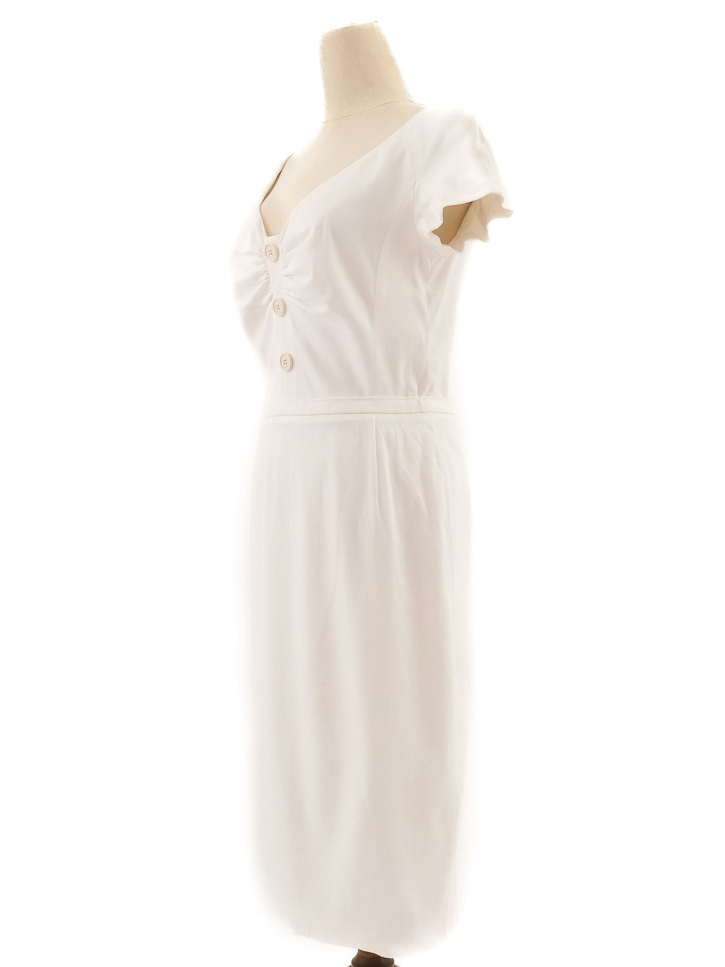 excellent dior white elastane dress size l with v-neck and zipper
