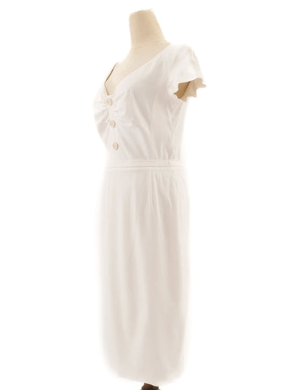 Excellent Dior White Elastane Dress Size L with V-Neck and Zipper