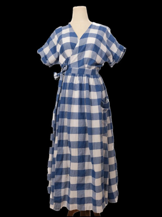 Perfect Mara Hoffman Blue Checkered Dress Wrap Style Size Unknown