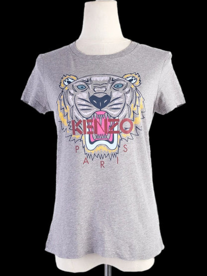 Kenzo Gray Cotton T-Shirt with Tiger Graphic Size XS Excellent