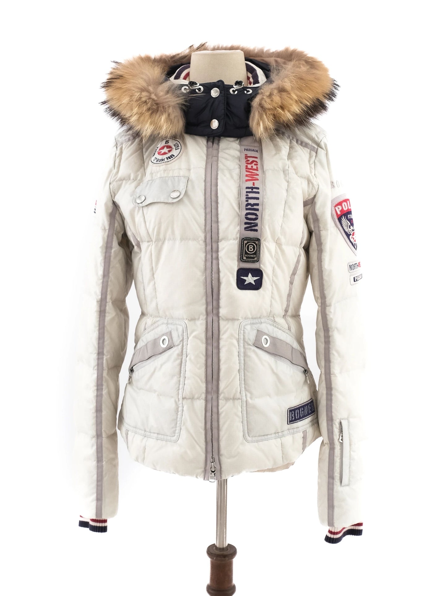 excellent bogner gray women's winter jacket with fur-lined hood size l