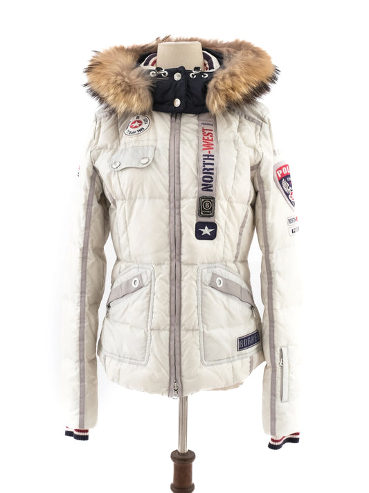 Excellent Bogner Gray Women's Winter Jacket with Fur-Lined Hood Size L