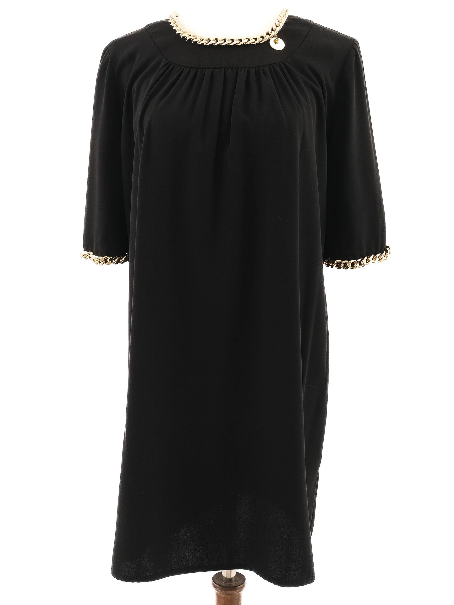 excellent elisabetta franchi black dress size l with gold chain details