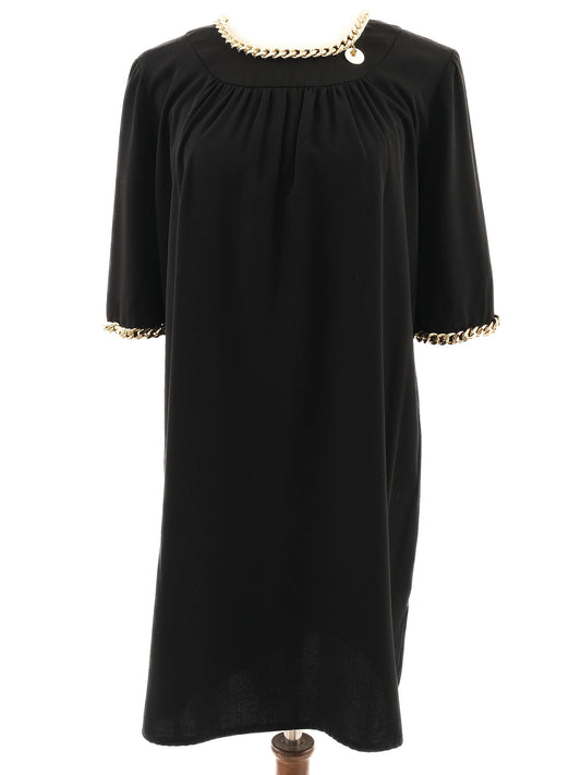 Excellent Elisabetta Franchi Black Dress Size L with Gold Chain Details