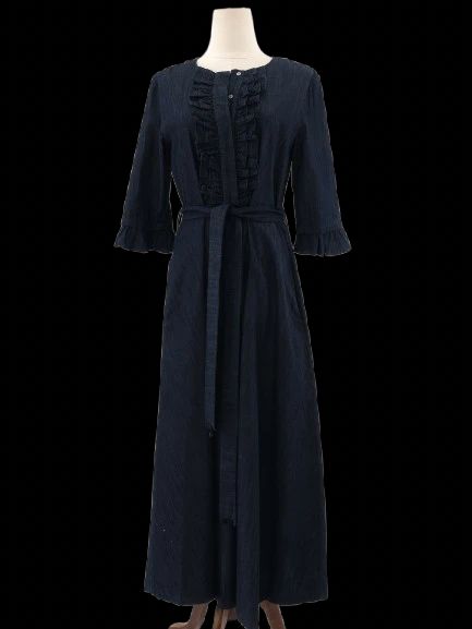 excellent max mara blue cotton long sleeve dress size l
