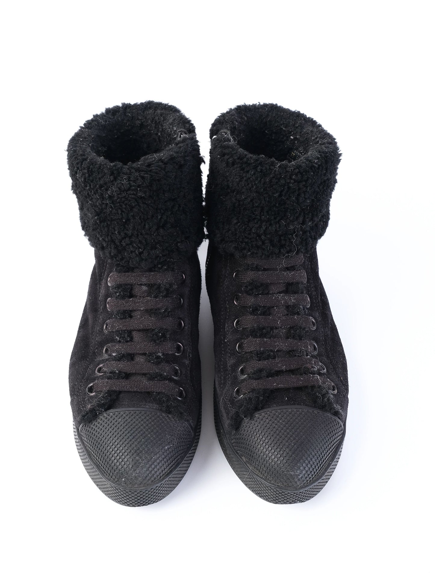 excellent prada black leather high-top sneakers size 35