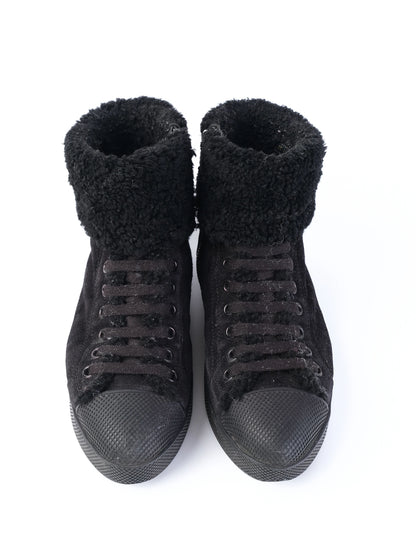 EXCELLENT Prada Black Leather High-Top Sneakers Size 35