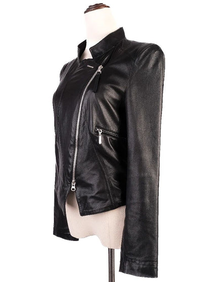 Excellent Escada Black Leather Jacket XXS with Mesh Back