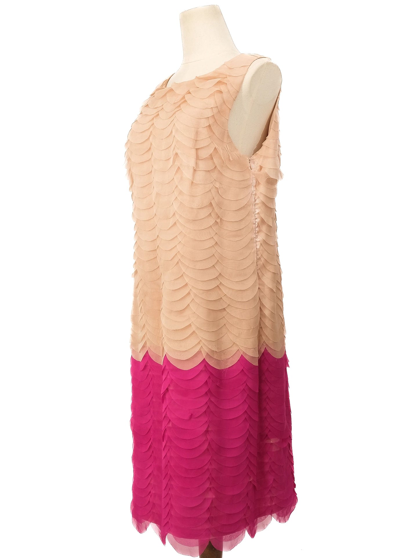 excellent clips sleeveless dress layered scalloped design xl combined color