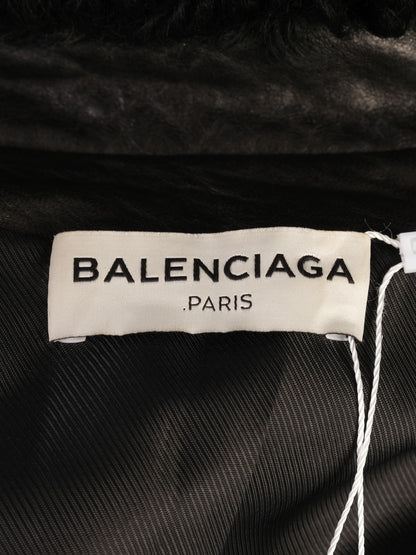 Excellent Balenciaga Black Leather Jacket with Shearling Collar, Size S