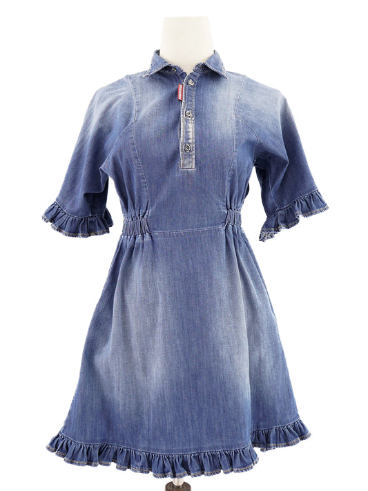 Excellent Dsquared2 Blue Denim Dress Size 12 with Ruffled Details
