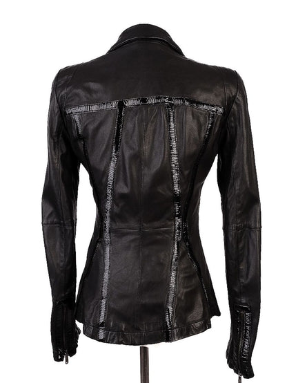 Average Emporio Armani Black Leather Jacket Size XS for Women
