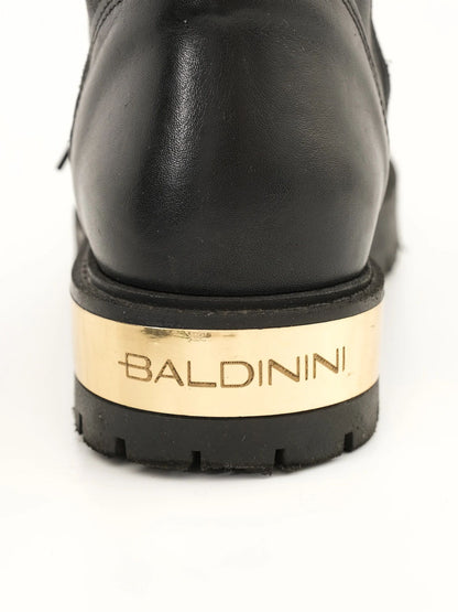 Excellent Baldinini Black Leather Boots Size 38 with Gold Accent
