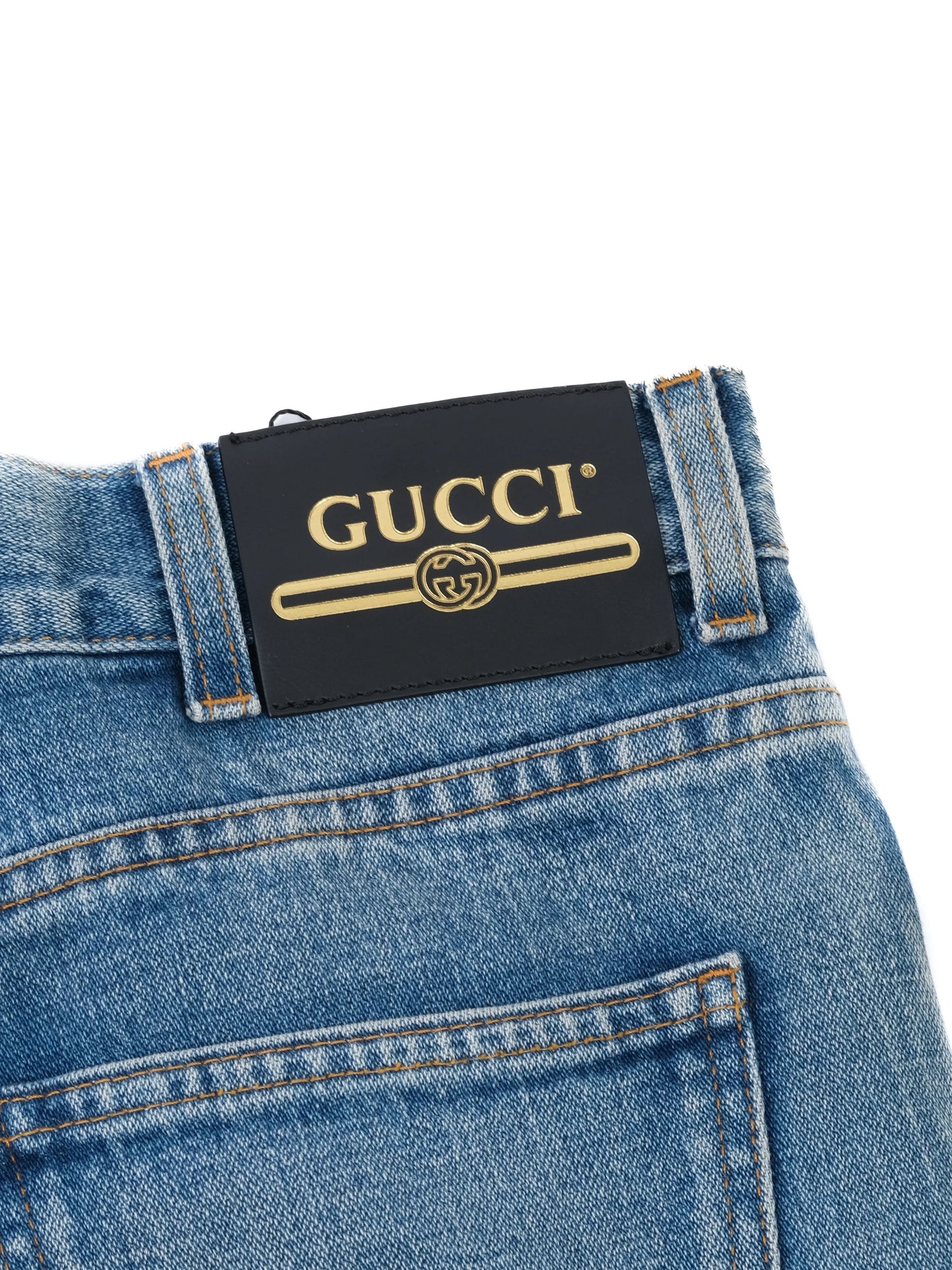 excellent gucci blue denim shorts with unique pockets size l