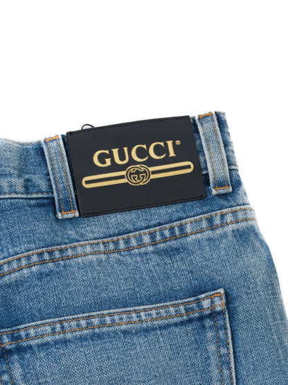 Excellent Gucci Blue Denim Shorts with Unique Pockets Size L