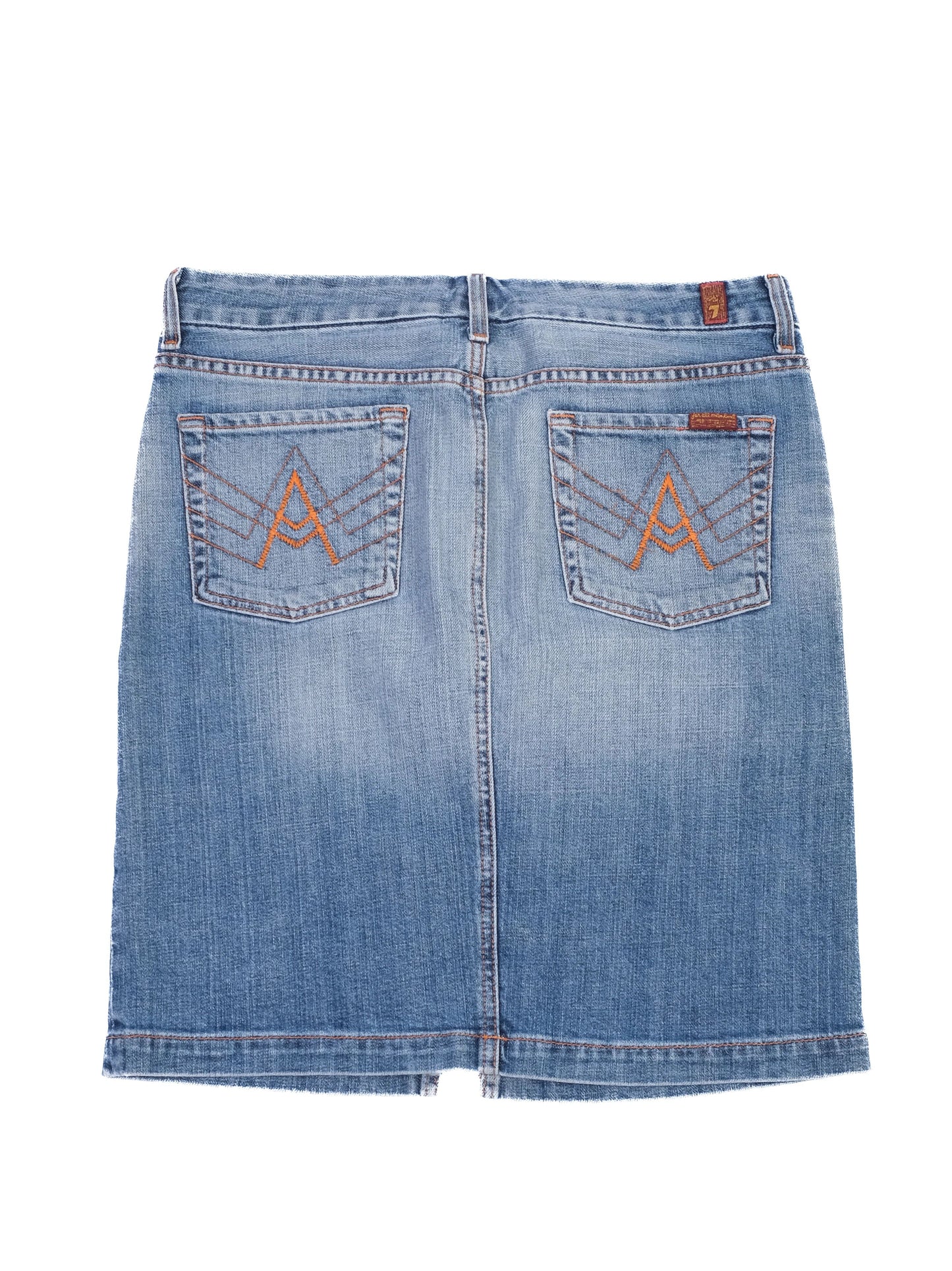 excellent 7 for all mankind blue denim skirt size m