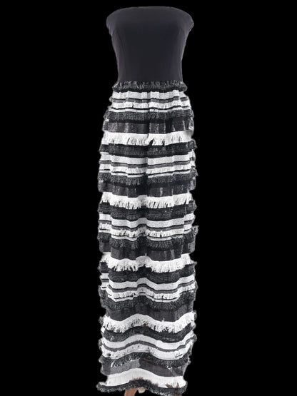 Atos Lombardini Strapless Dress Black White Size L Excellent Condition