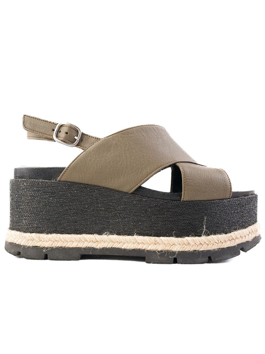 Excellent Jeannot Green Leather Platform Sandals Size 38