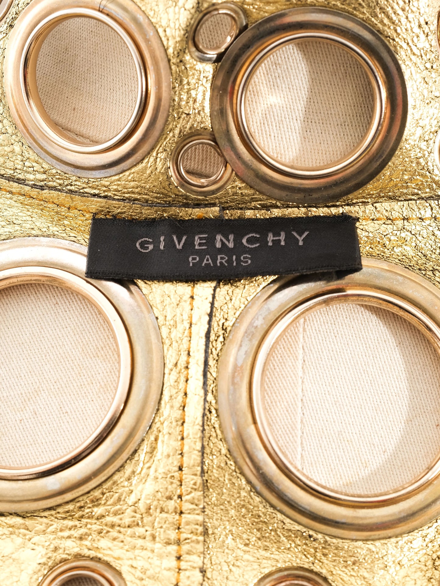 excellent givenchy black leather jacket size s with gold accents