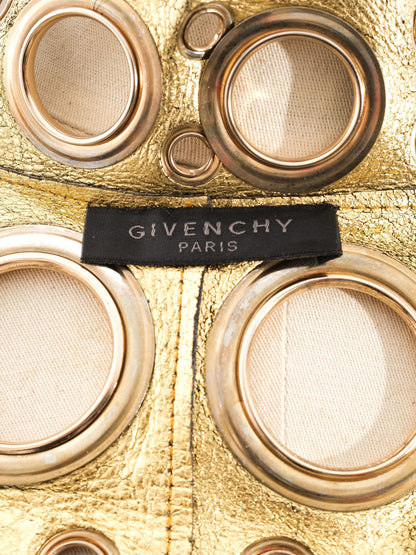 Excellent Givenchy Black Leather Jacket Size S with Gold Accents