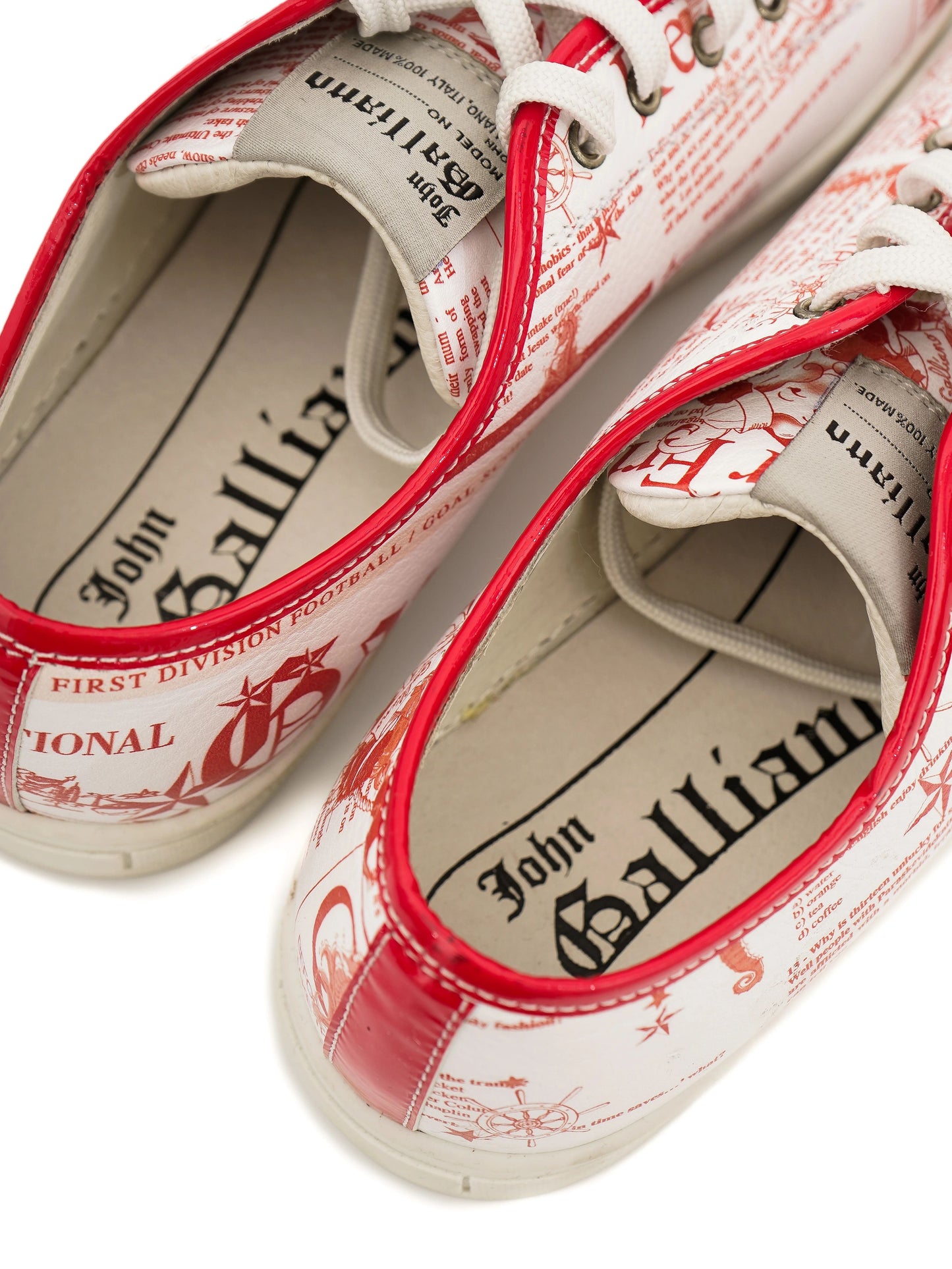 excellent john galliano white leather sneakers size 37 with newspaper print