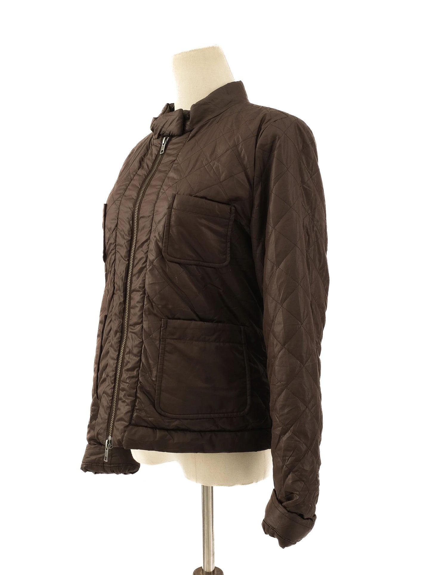 excellent maxco gray quilted jacket size l women's polyester