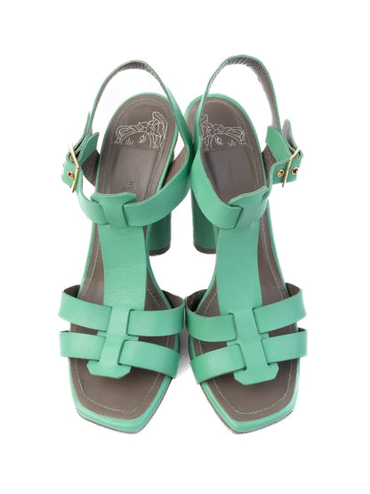 Excellent Versace Green Leather High-Heeled Sandals Size 37