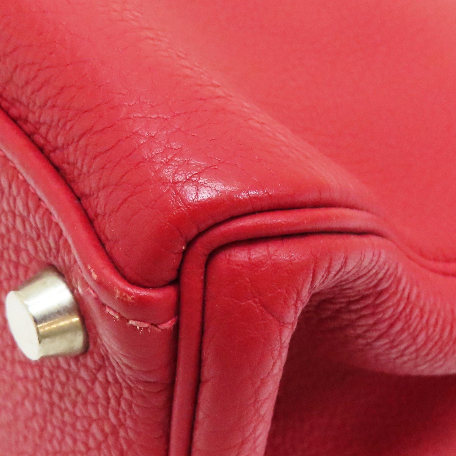 Hermes Kelly 28 Shoulder Handbag Togo Leather Rouge Casaque F Silver Metal